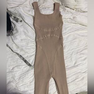 Zara Ribbed Tan Jumpsuit